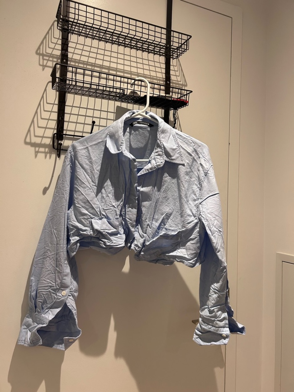 Zara Light Blue Cropped Button-Down Shirt